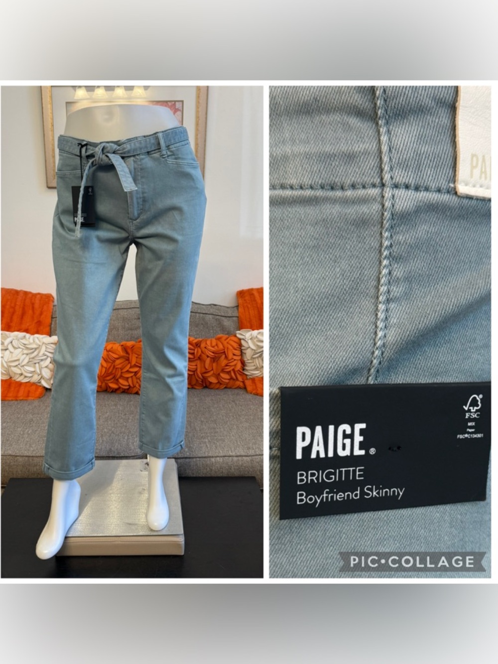 NWT PAIGE Brigitte Boyfriend Skinny Jeans in Vintage Light Slate $229 MSRP